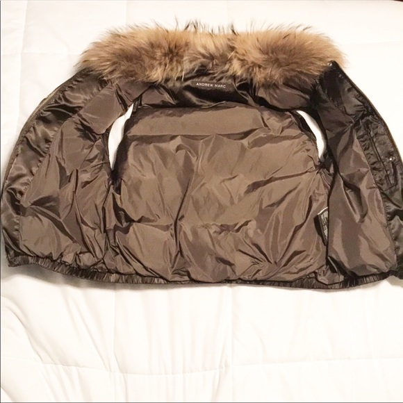 Andrew Marc Fur Collar Down Vest Bronze Brown Coat - Picture 4 of 6